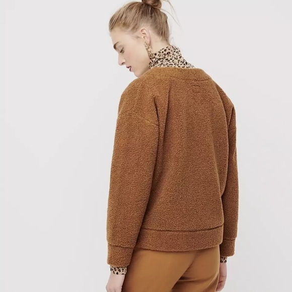 NEW-J Crew Teddy Cropped Sherpa Pullover Sweater - Picture 2 of 7